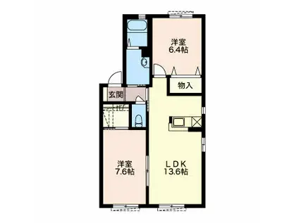 ヴィルヌーブ A棟(2LDK/1階)の間取り写真