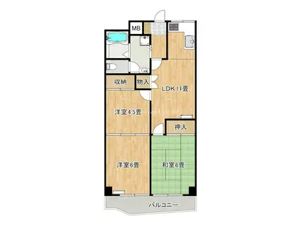 ターミナルマンション朝日プラザ堺(3LDK/9階)の間取り写真