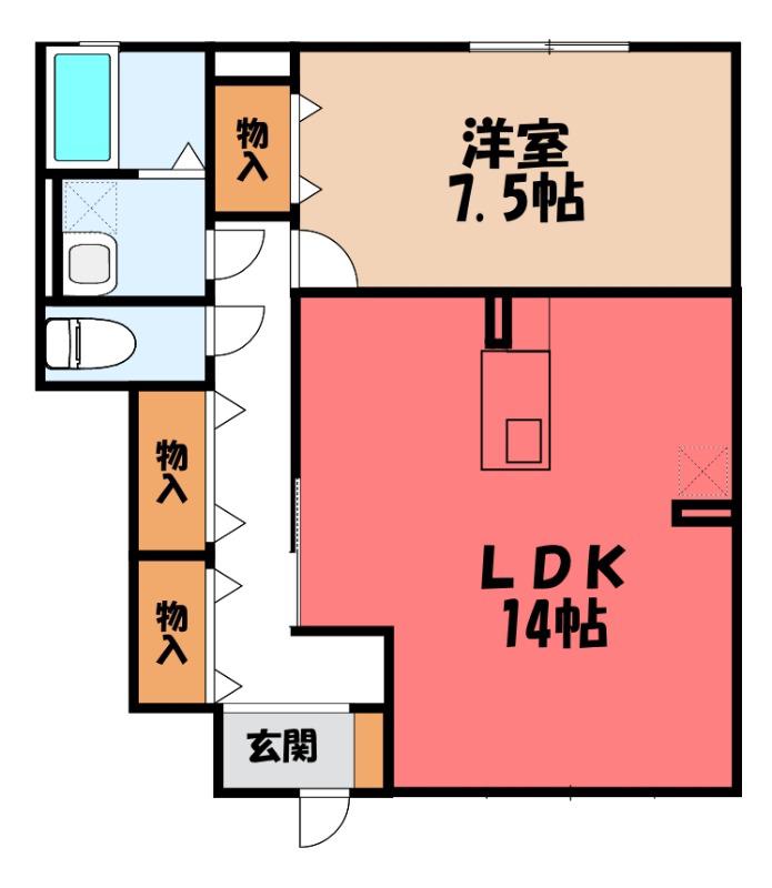 グリーントップC(1LDK/1階)の間取り写真