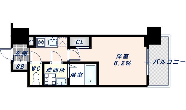 エスリード大阪城南グランデュクス(1K/2階)の間取り写真