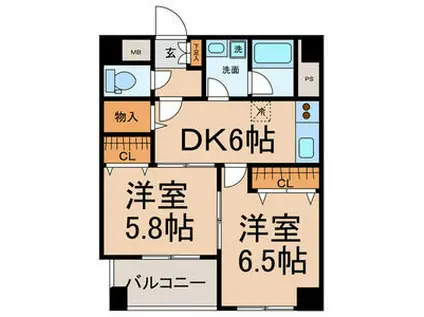 スリーウェイ金山(2DK/5階)の間取り写真