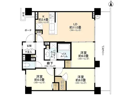 シティハウス横濱片倉町ステーションコート(3LDK/4階)の間取り写真