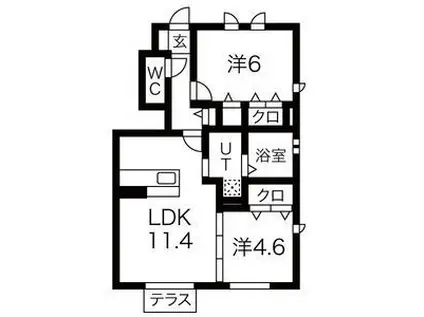 アンソレイエ ファミーユ A棟 A(2LDK/2階)の間取り写真