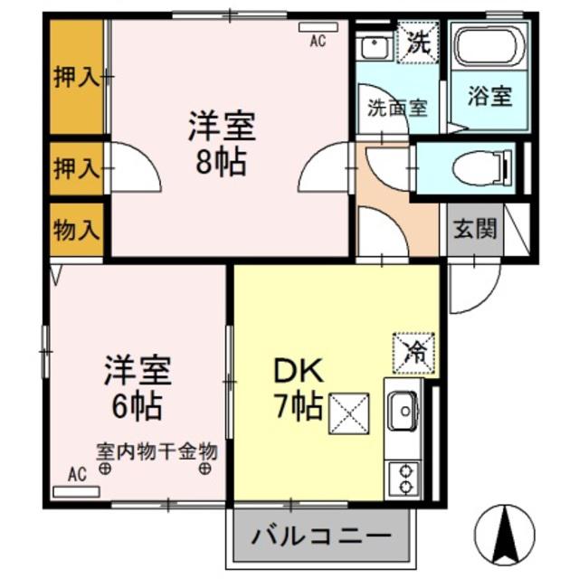 サンモールヴィレッジC棟(2DK/1階)の間取り写真