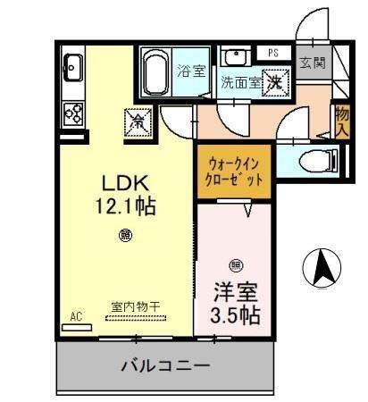 D-ROOM宇須 輝(1LDK/3階)の間取り写真
