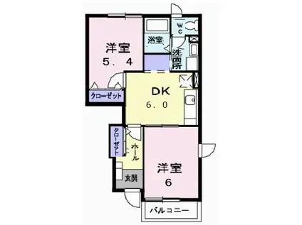 エクセラン・パレス(2DK/1階)の間取り写真