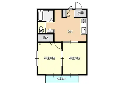 カーサ上町(2DK/1階)の間取り写真