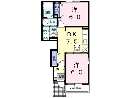 フェリーチェA棟(2DK/1階)の間取り写真