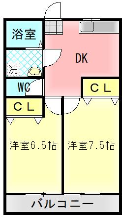 こだまが丘ハイツ IIA(2DK/1階)の間取り写真