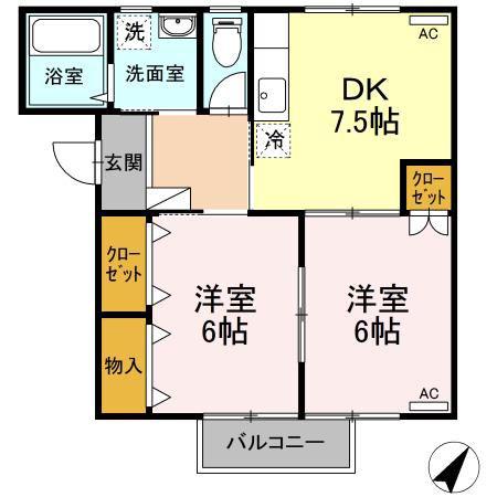 グリーンヴィレッジC棟(2DK/2階)の間取り写真