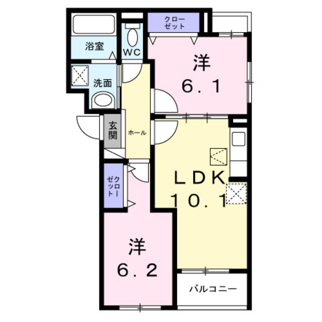 ブリオ安満 B棟(2LDK/1階)の間取り写真