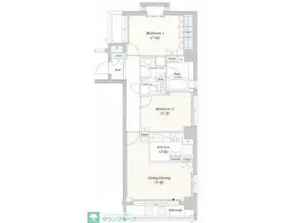 デュオフラッツ赤坂(2LDK/4階)の間取り写真