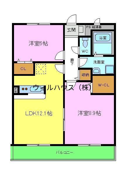 アンプルールクラージュスール2(2LDK/1階)の間取り写真