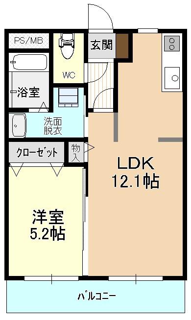 GLANZ C(1LDK/2階)の間取り写真