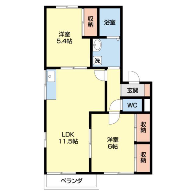 ベルヴィルQ A(2LDK/2階)の間取り写真