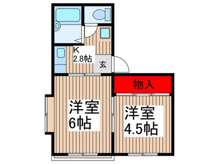 ヴィラ八国山(2K/1階)の間取り写真