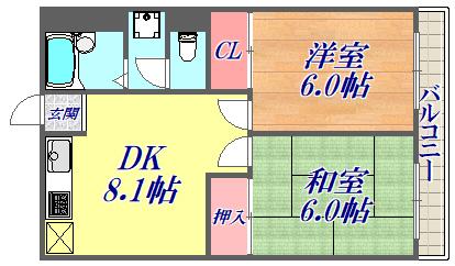 市隆ハイツ塚口(2DK/5階)の間取り写真