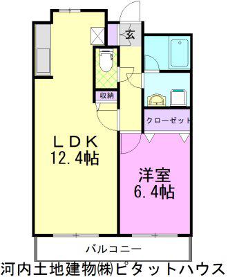 ピーノドゥーエ(1LDK/6階)の間取り写真