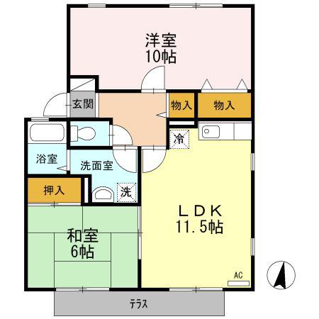 ハイカムール弐番館(2LDK/1階)の間取り写真