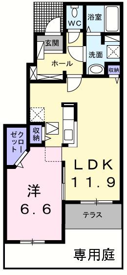 ラフィーネ草花II(2LDK/1階)の間取り写真