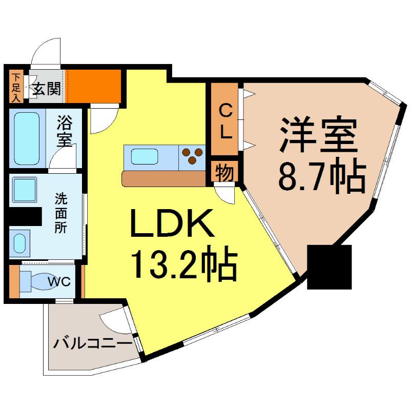 ドゥーエ上前津(1LDK/4階)の間取り写真