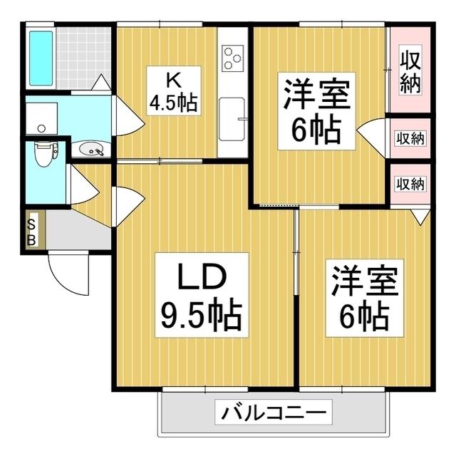 クレア・笹部 B(2LDK/2階)の間取り写真