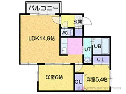 ロジュマン厚別中央(2LDK/3階)の間取り写真