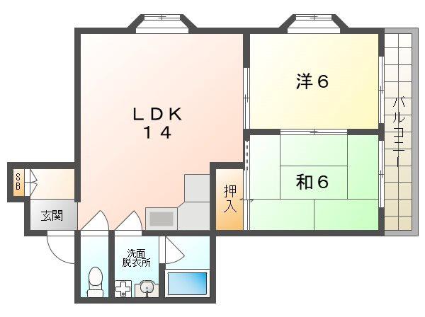 ジョイフル寝屋川(2LDK/5階)の間取り写真