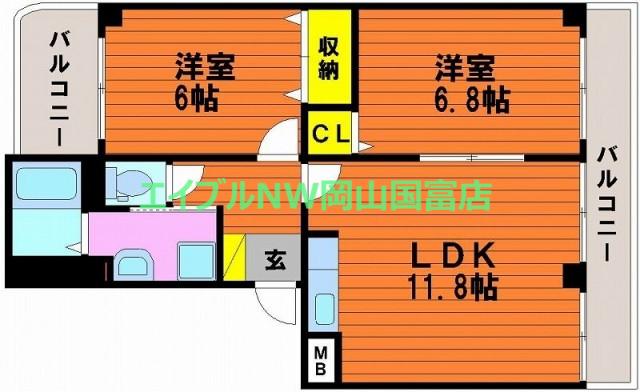 PLEIADES B棟(2LDK/2階)の間取り写真