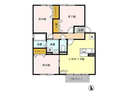 グリーンヒルズ B(3LDK/2階)の間取り写真