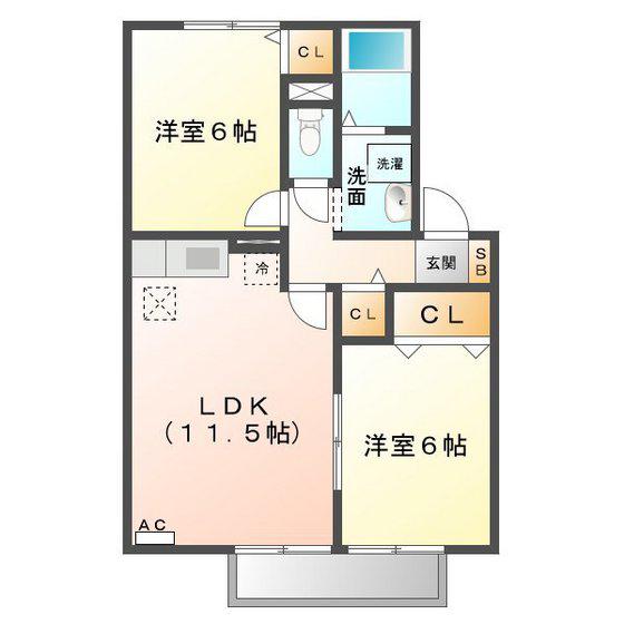 ドミール三日市A(2LDK/1階)の間取り写真