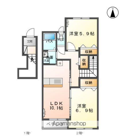 サンセットヒル東郷A棟(2LDK/2階)の間取り写真