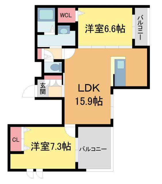 フェリシテ(2LDK/2階)の間取り写真
