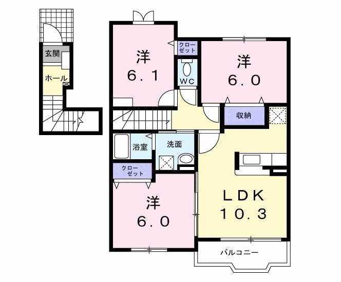 グラン フォレストB(3LDK/2階)の間取り写真