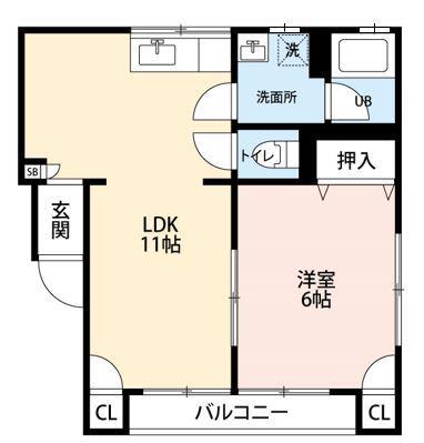 向野コーポ(1LDK/1階)の間取り写真