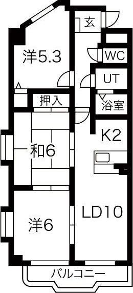 パラディーソ白壁(3LDK/2階)の間取り写真