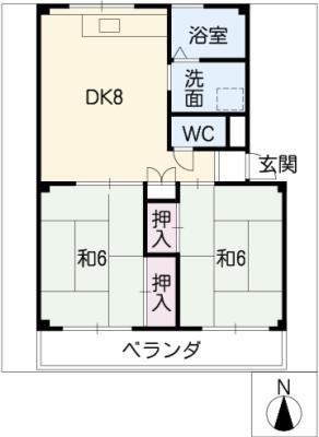 サンハイム1号館(2DK/1階)の間取り写真