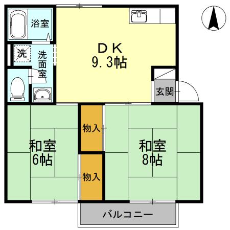 ニューエレガンス(2DK/2階)の間取り写真