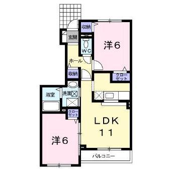 カムフォート美原 壱番館(2LDK/1階)の間取り写真