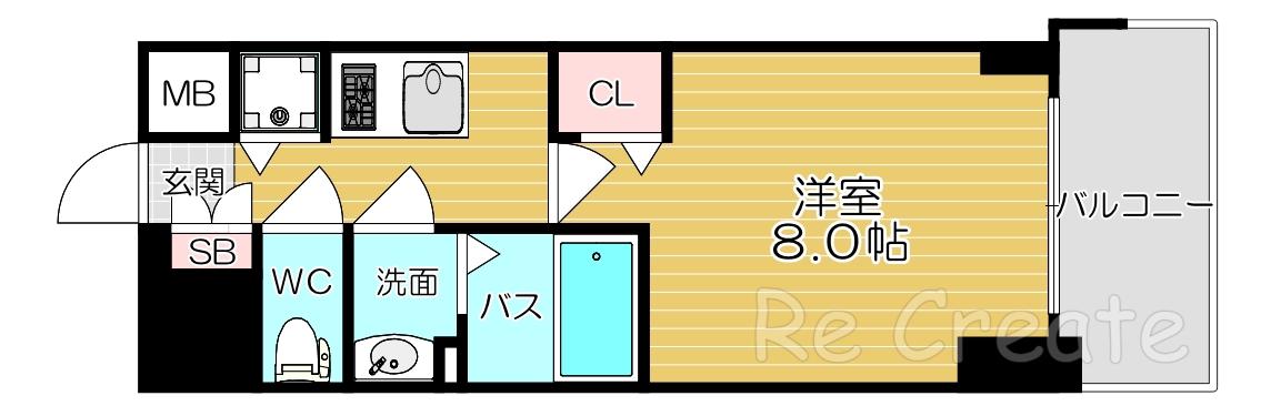 プレサンス谷町七丁目II(1K/13階)の間取り写真