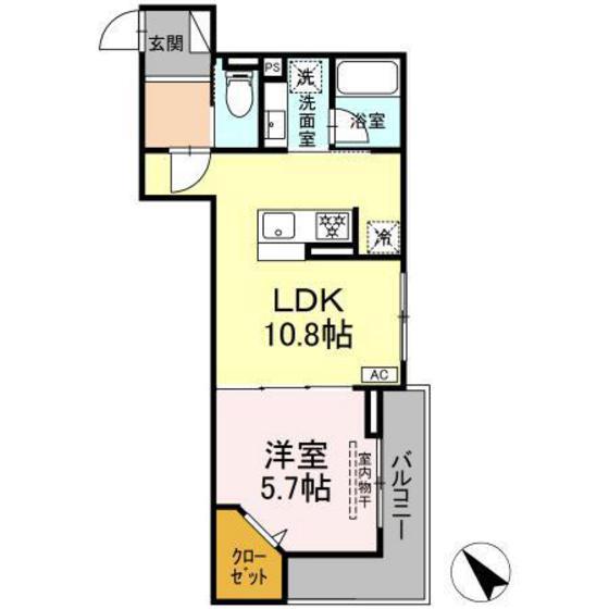 DBLESS鶴見市場(1LDK/2階)の間取り写真
