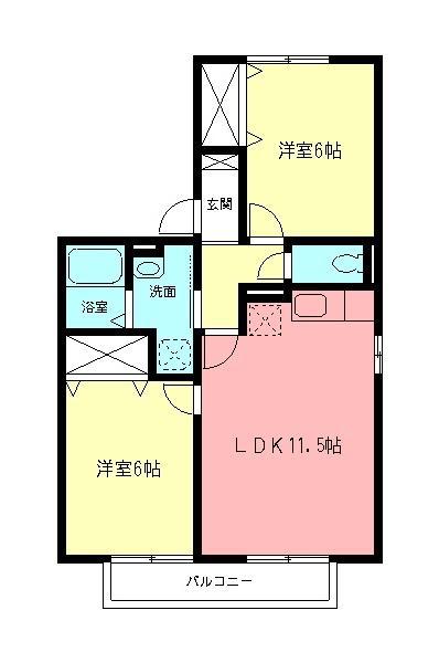 サンローズ鵠沼A(2LDK/2階)の間取り写真