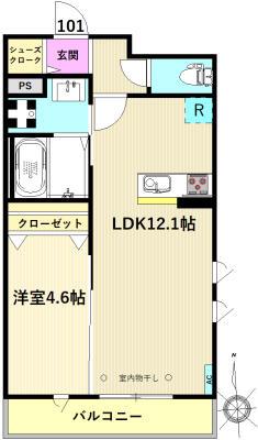 ココレジデンス(1LDK/1階)の間取り写真