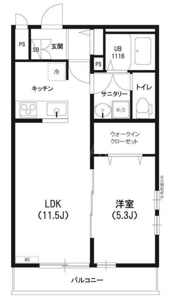 サン湘南海岸(1LDK/2階)の間取り写真
