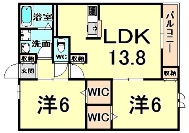 ヘーベルメゾン武庫北(2LDK/2階)の間取り写真