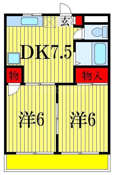ベルフィーヌ船橋(2DK/1階)の間取り写真