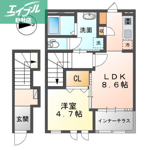 コバルトアワー(1LDK/2階)の間取り写真