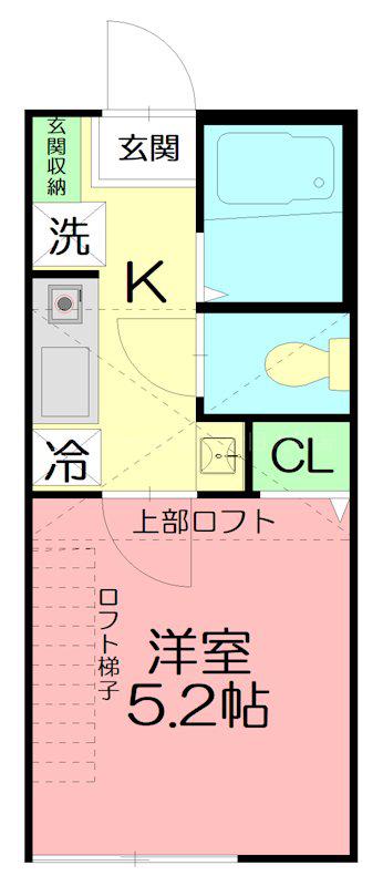 ウィステリア藤沢善行(1K/2階)の間取り写真