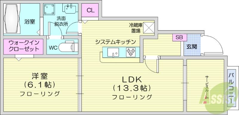エレガンテ(1LDK/1階)の間取り写真