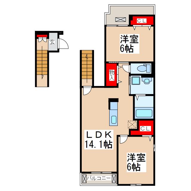 シャトレーナ(2LDK/2階)の間取り写真